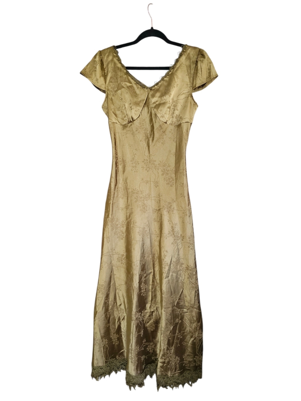 RIHOAS Olive Green Satin Maxi Dress with Lace Trim - Picture 4 of 9